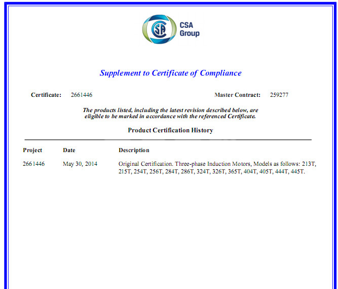 力久電機通過CSA認證 力久電機通過CSA認證
