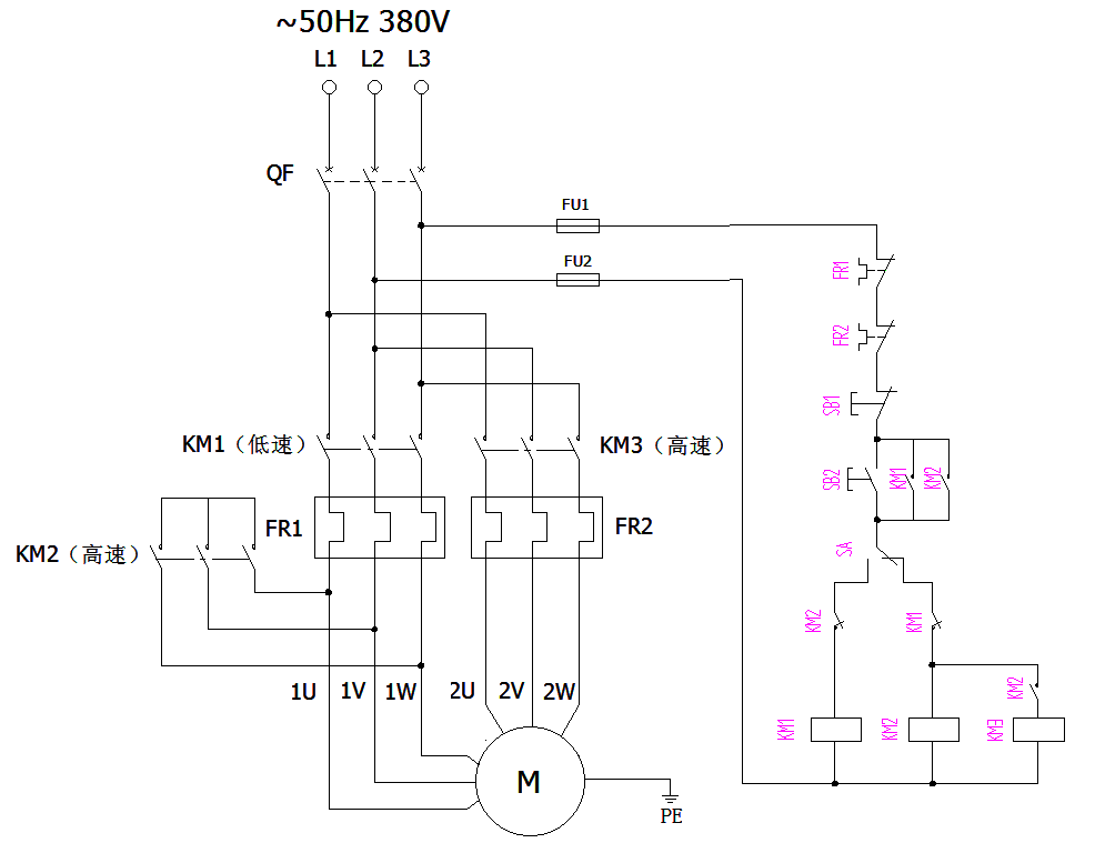 多速電機(jī)控制電路 多速電機(jī)控制電路